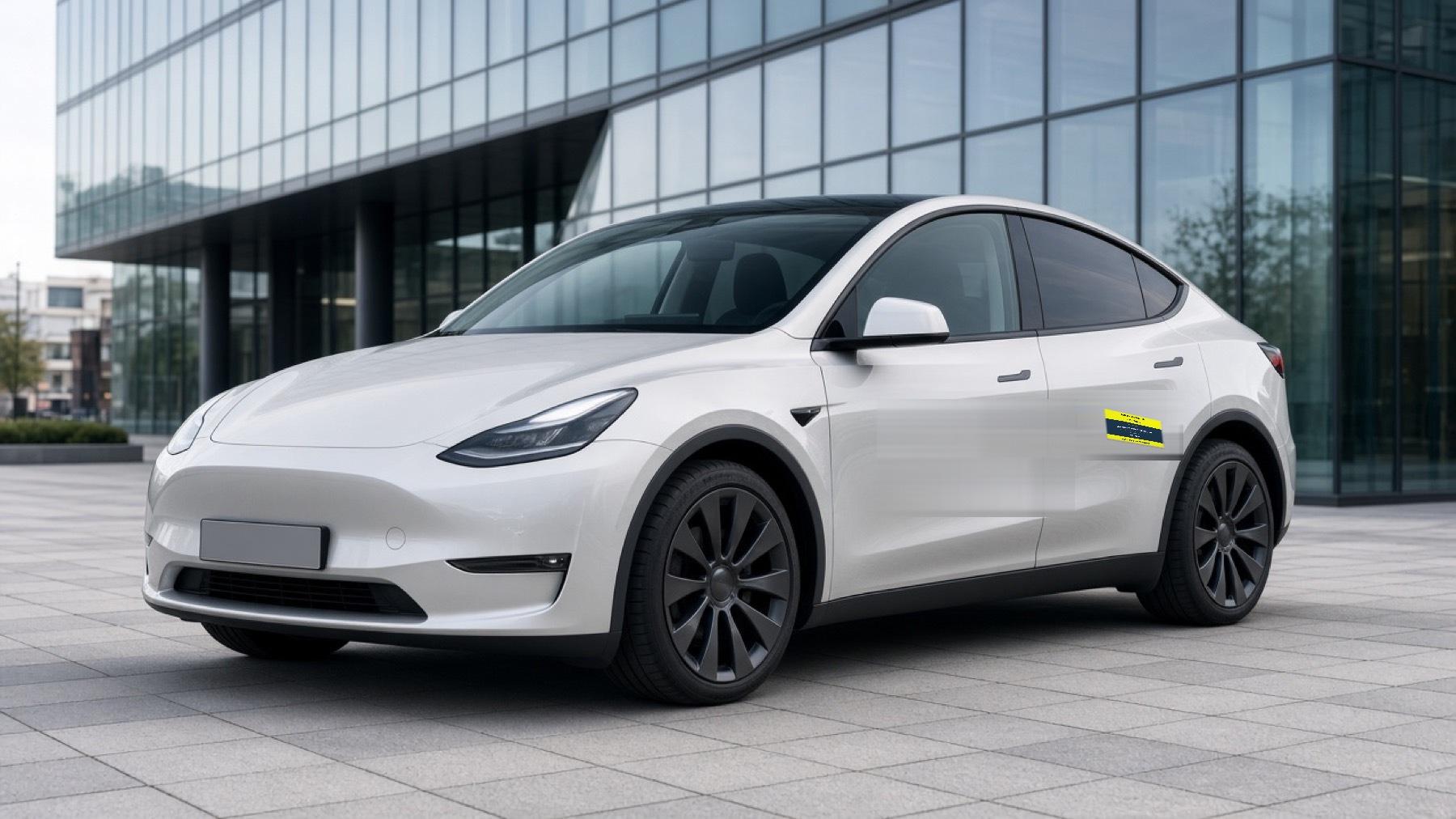 Illustrative white executive car with a private hire door sign